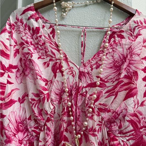 H&M Pink and White Floral summer Dress babydoll knee length v-neck long sleeve - Picture 5 of 12
